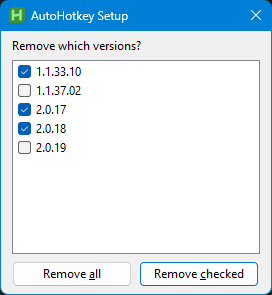 Screenshot des AutoHotkey-Deinstallationsprogramms